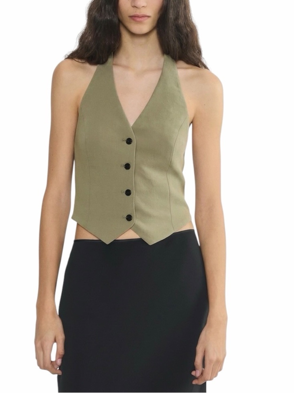 Aritzia Wilfred Vito Halter Vest Martini Olive Green Crepette Sz 8 NWOT